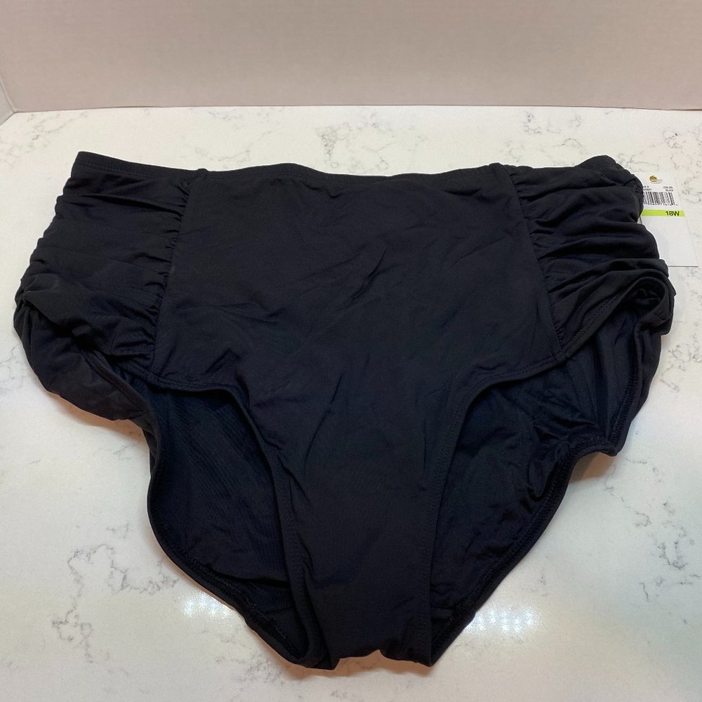 NWT Anne Cole Black Shirred Bikini Bottoms Swimsuit
